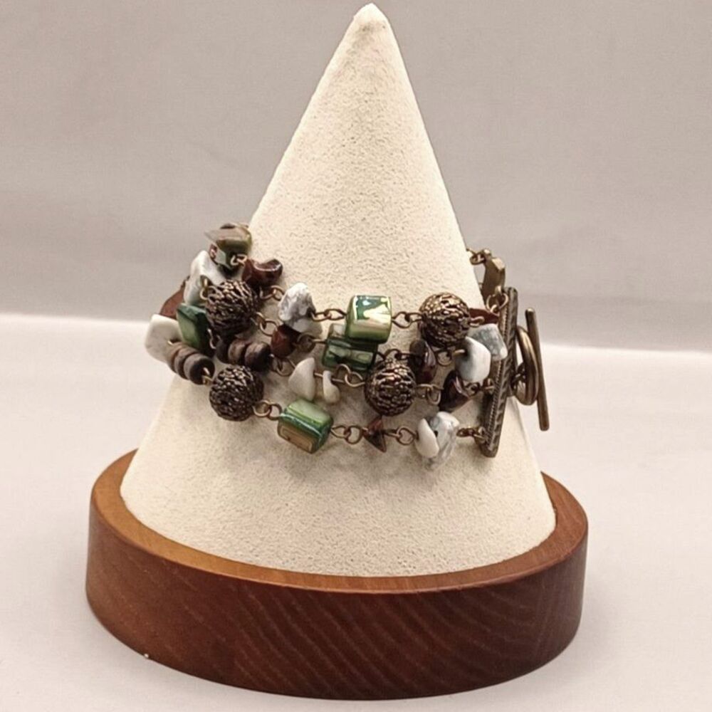 Vintage Bracelet with Earth Elements of Wooden, Sea Shell, Glass and Metal Beads